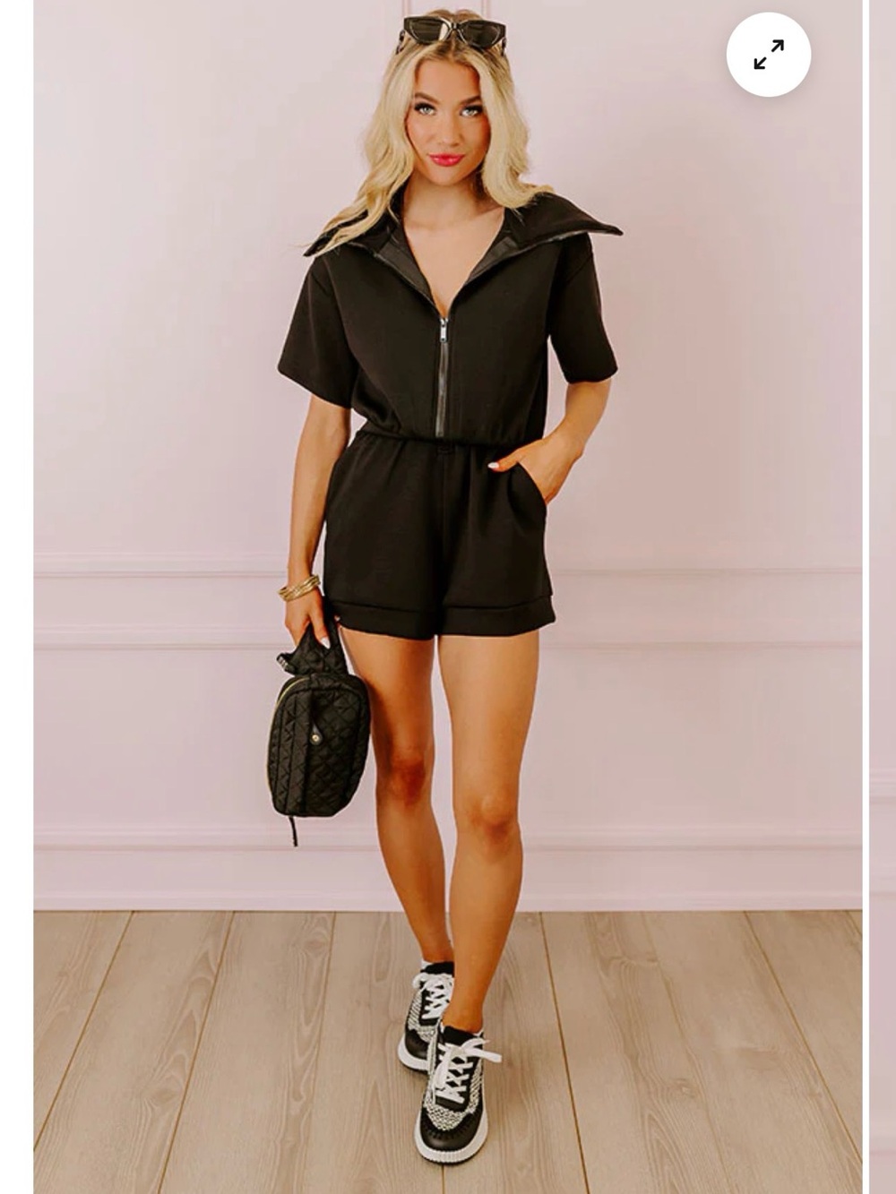 Impressions Black Zip-Front Short Romper
